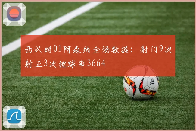西汉姆01阿森纳全场数据：射门9次射正3次控球率3664